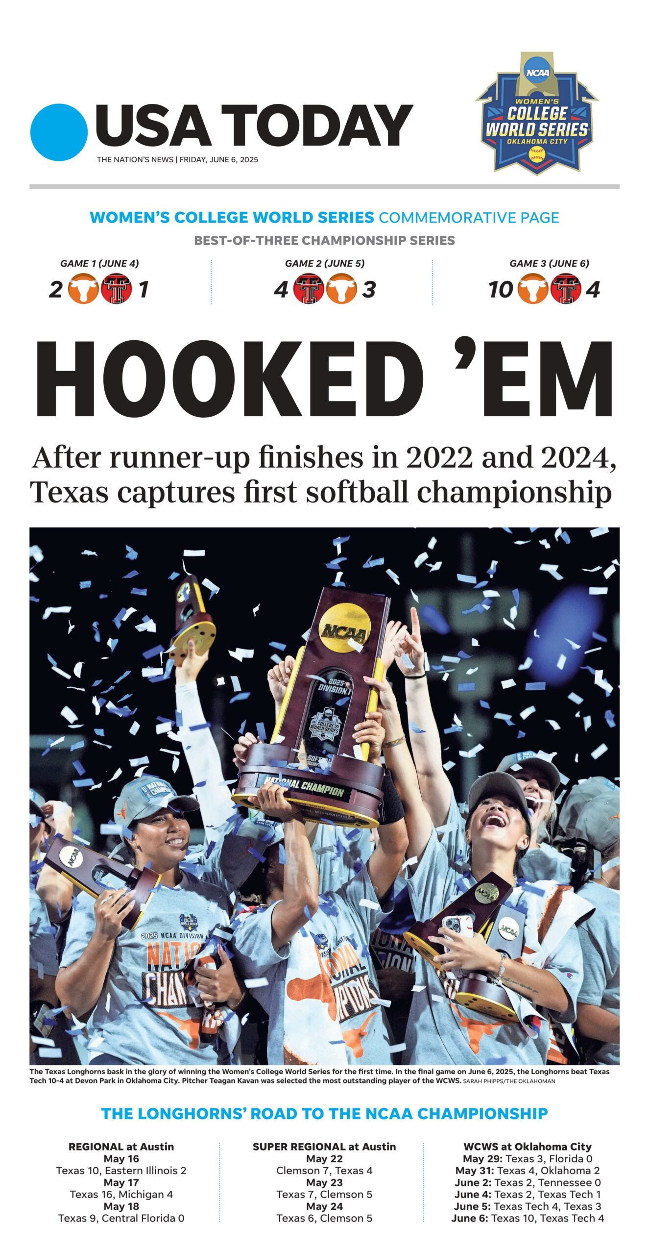 Celebrate Texas' Women's College World Series title with our commemorative page print